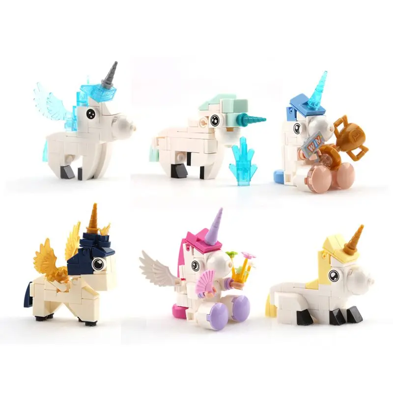 DIY 6-in-1 Upgrade Unicorn Building Bricks Self-assembly Educational Desk Decoration Cute Animas Blocks Child Surprise Toys Gift