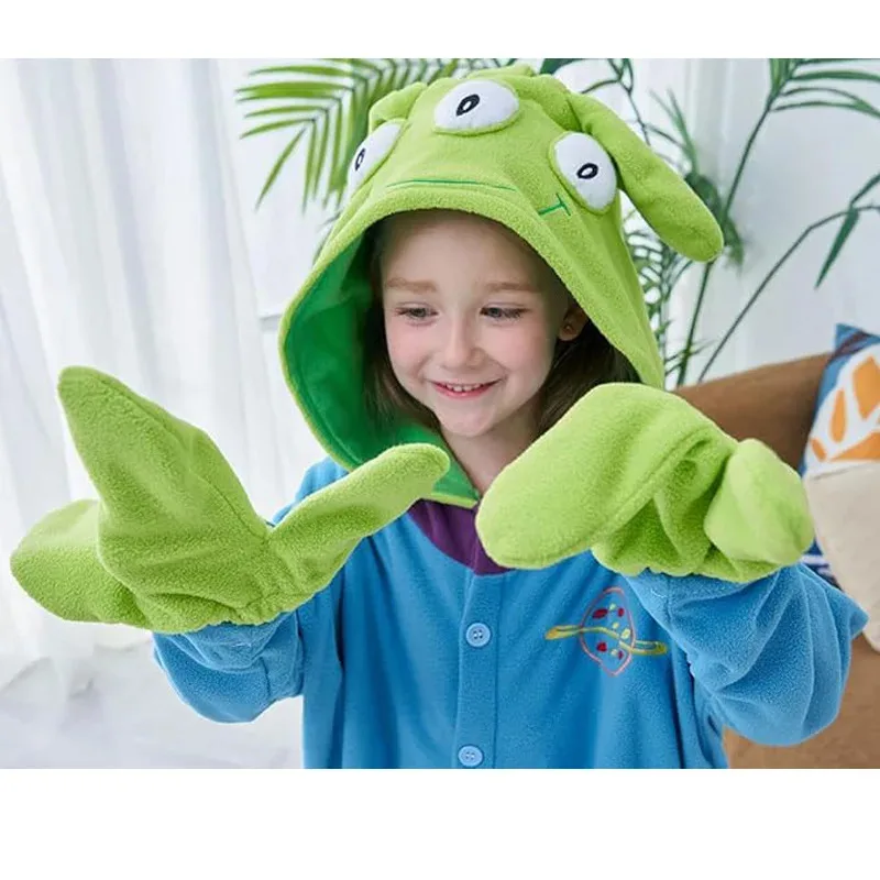 L2025l halloween anime toy story alienígena macacão pijama 3 olhos alienígena dos desenhos animados macacão polar velo pijamas criança adulto pelúcia casa