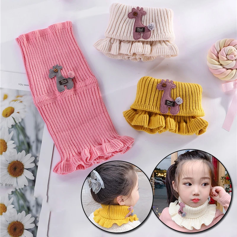 1PC Baby Cartoon Giraffe Knit Scarf Ruffle Neck Girls Kids Warm Thick Scarf Collar Circle Outdoor Windproof Winter Scarves