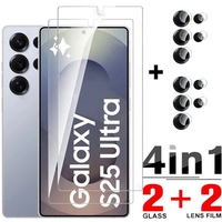 4in1 Tempered Glass For Samsung Galaxy S25 S24 Ultra S25 Plus Fingerprint Unlock Screen ProtectorCamera Lens Film S25Ultra Glass