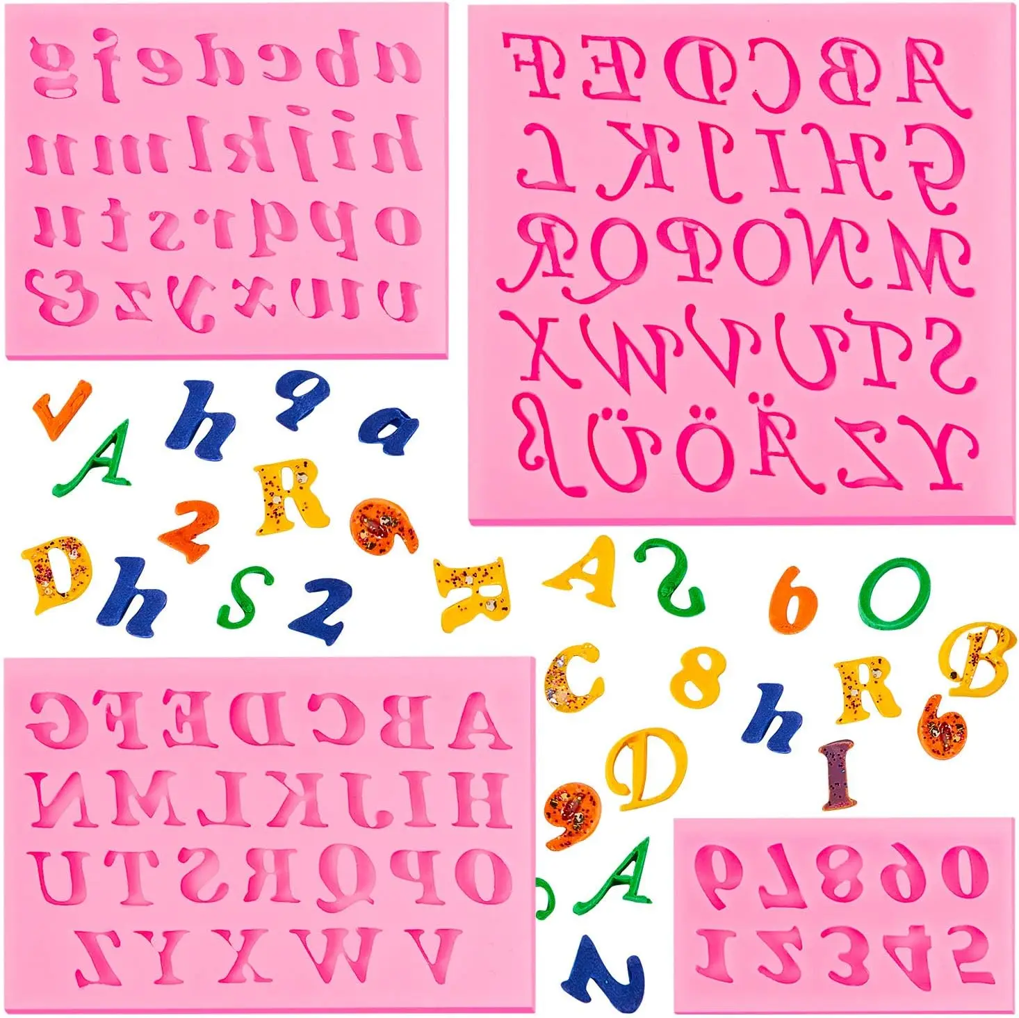 

4 Pcs Silicone Letter Molds Uppercase Lowercase Letter and 0-9 Numbers Molds for Chocolate Fondant Baking Tools Cake Decoration