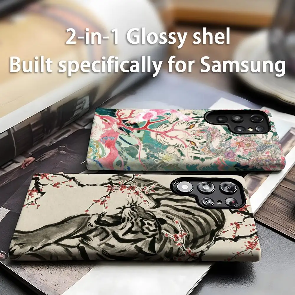 Tiger japan art painting fashion pattern Phone Case For Samsung Galaxy S25 S24 S23 S22 S21 Plus Ultra 2-in-1 Glossy shell