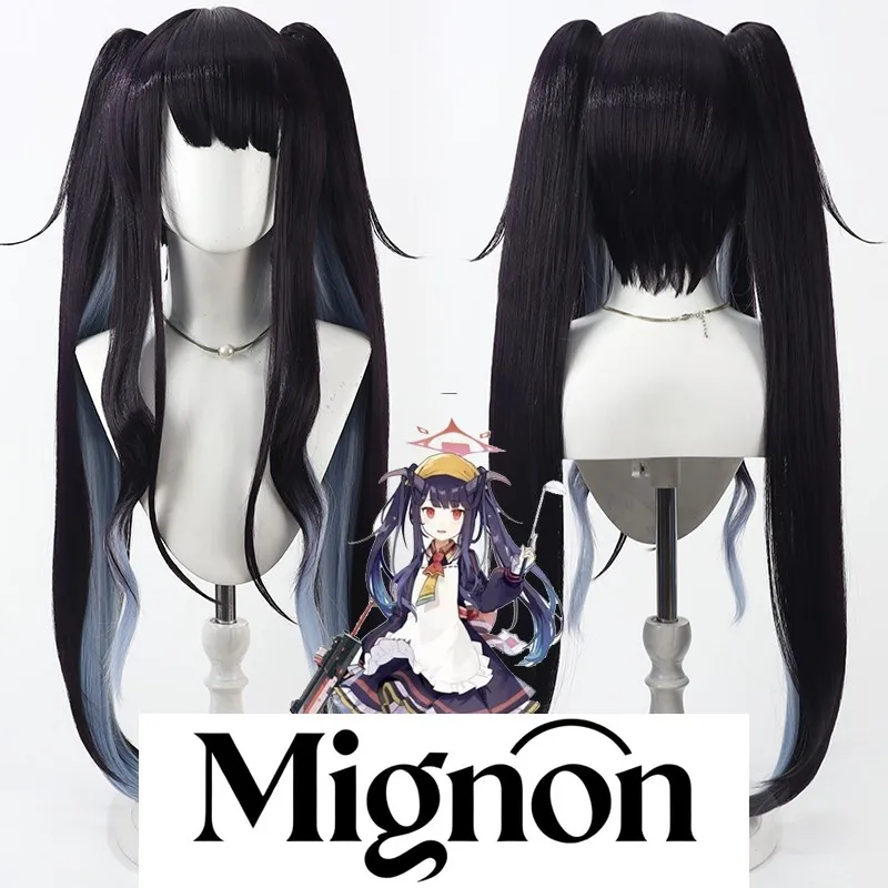 

Mignon Blue Archive Aikiyo Fuuka Косплей Парик Имитация кожи головы Съемные двойные хвосты