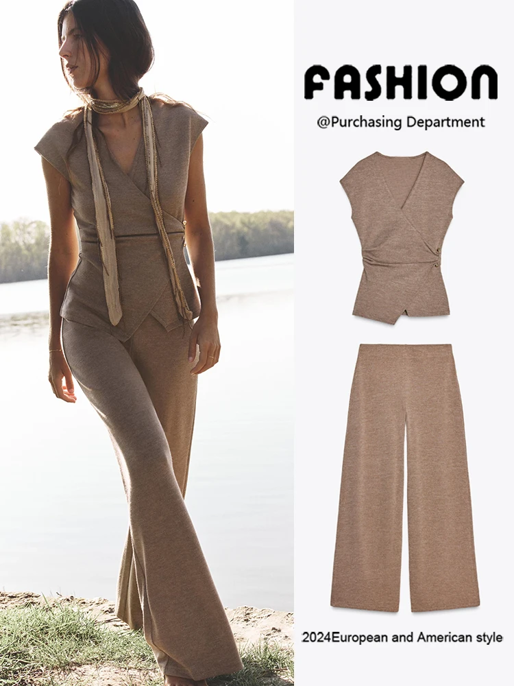 

New Summer Women's Casual V-ne Top with Loose Long Pants Ethnic Stage Costume Loose Fit Comfortable Faionable Ladies' Wear