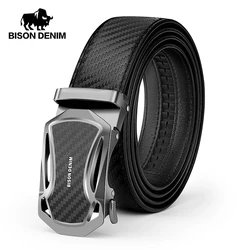 Bagressions DENIM-Ceinture en fibre de carbone pour homme, cuir véritable, peau de vache, marque de luxe, sangle noire, ceinture automatique, meilleur cadeau pour homme, nouveau design
