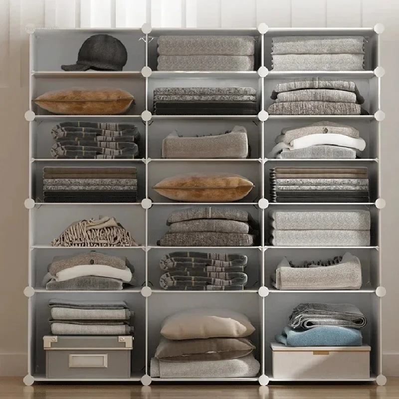 & Plastic Portable Folding Wardrobe White Storage Locker Minimalist Clothing Cupboard for Small Room