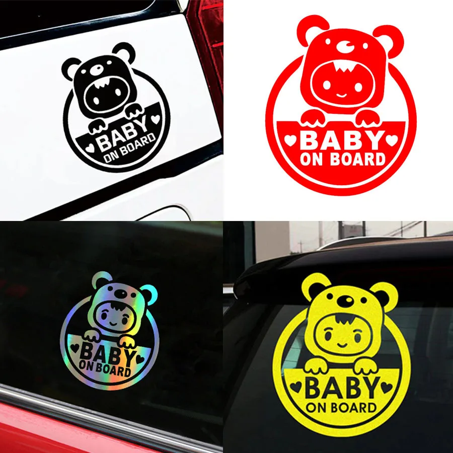 Baby On Board Sign Reflective Car Window Bumper Decal Durable Pvc Auto Cute Cartoon Safety Warning Sticker Car Motor Accessories