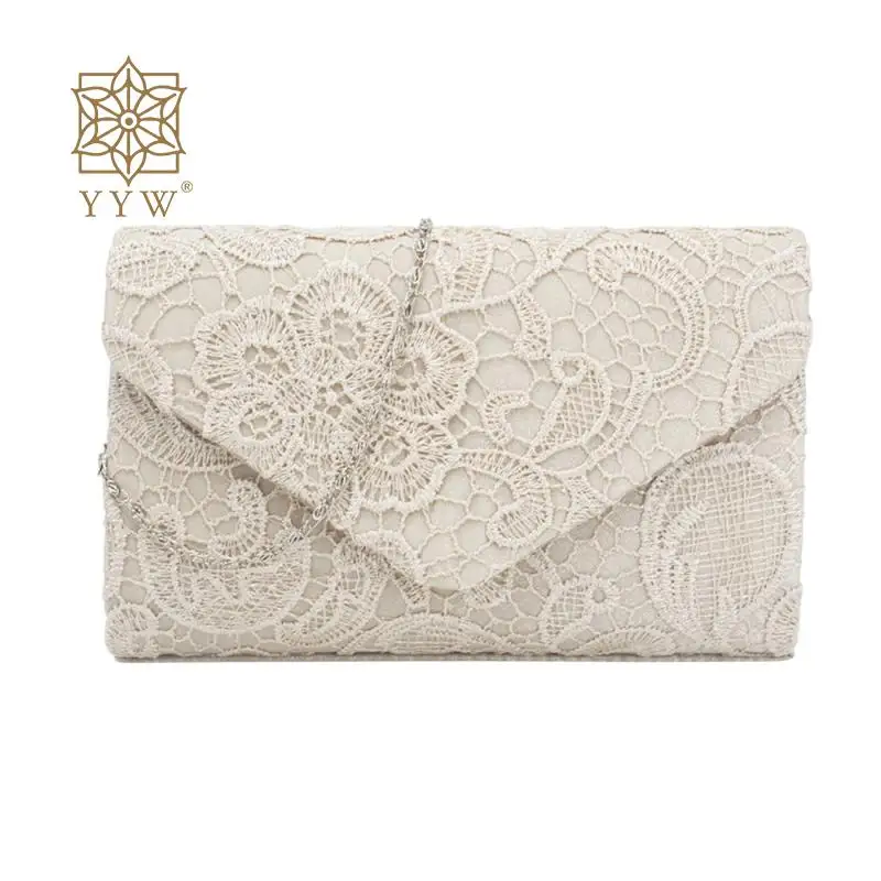 Ladies Lace Wedding Party Evening Clutch Handbag Elegant Women Floral Bridal Wedding Purse Formal Chain Shoulder Messenger Bags