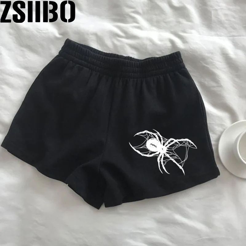 Spider print Y2k Loose Women's Shorts High Waist Star Fun Kitten Print Summer Harajuku Fashion Sports Sweatpants Beach Y2K