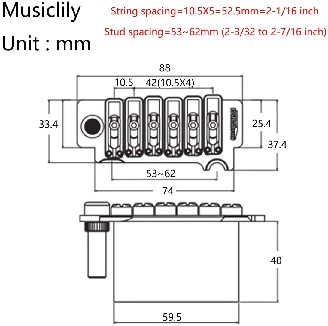 Wilkinson WVS50IIK 52.5mm 2-Point Steel Saddles Tremolo Bridge with Full SteelBlock forUSA/Mexico/Japan/KoreaStratElectricGuitar