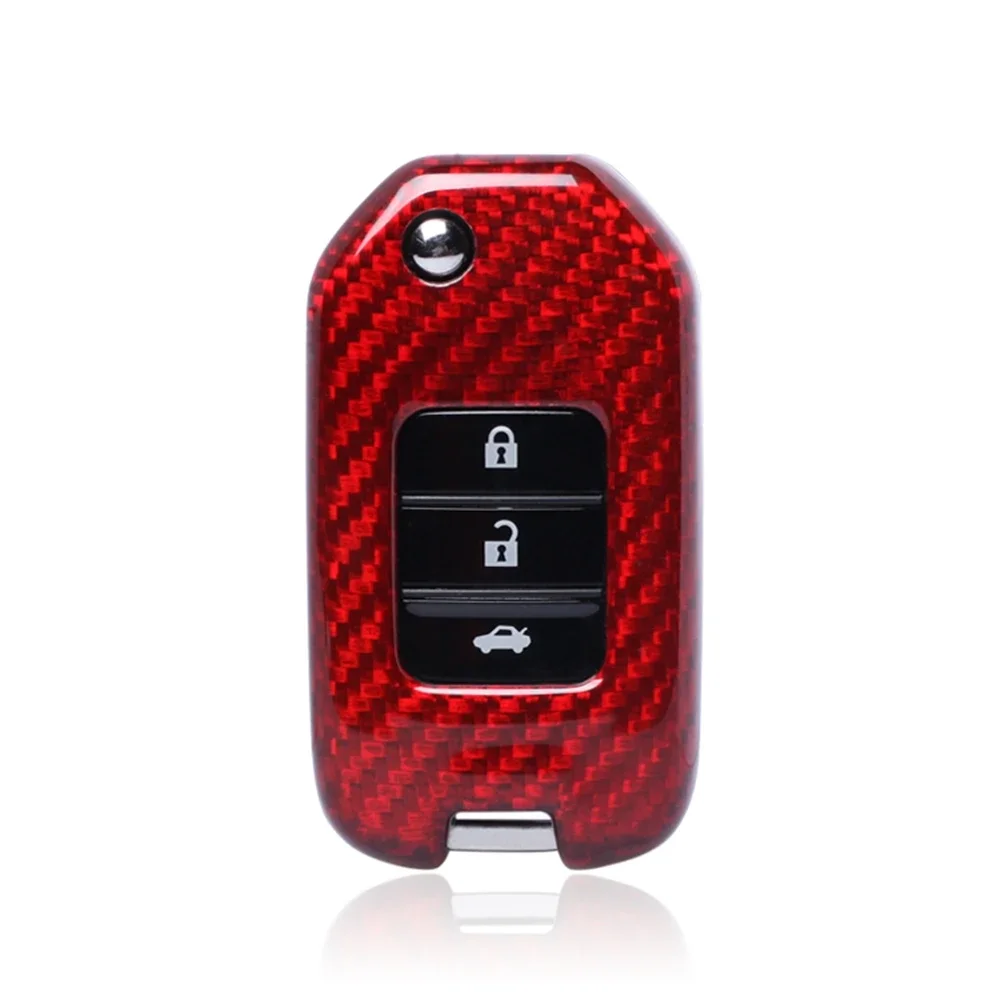 

New！For Honda Accord CR-V Civic Smart Key Case Cover Shell BTD Red Carbon Fiber