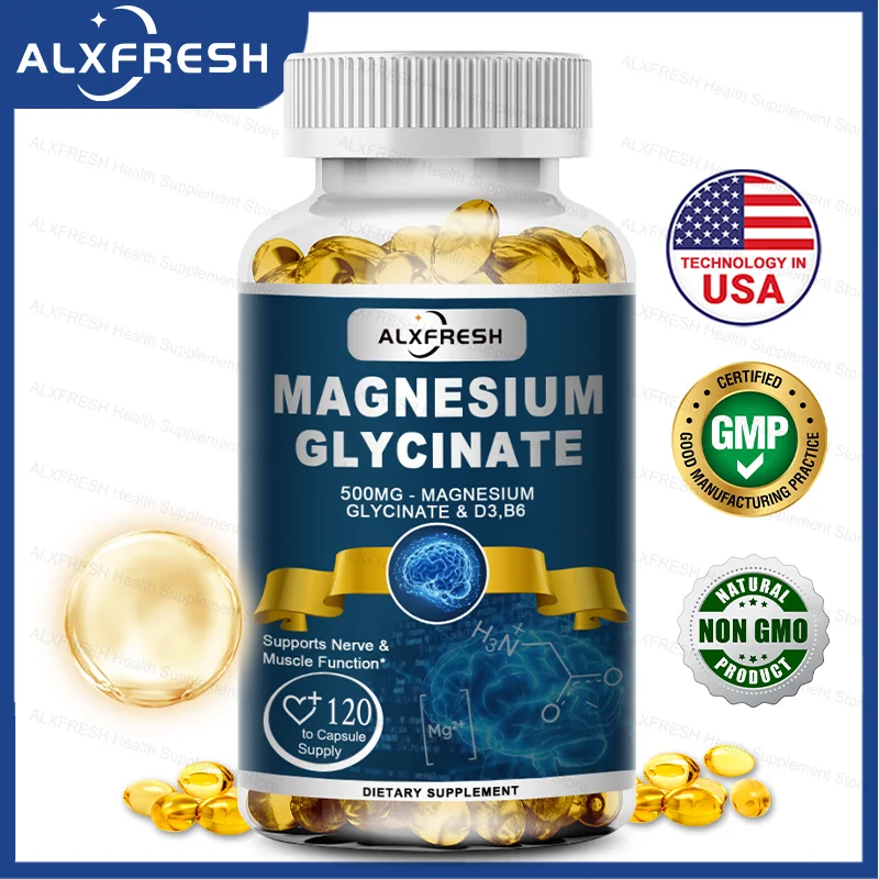 Original Magnesium Glycinate 500mg Supplement – High Absorption for Sleep Muscle & Restful Support  - D3 B6 Zinc