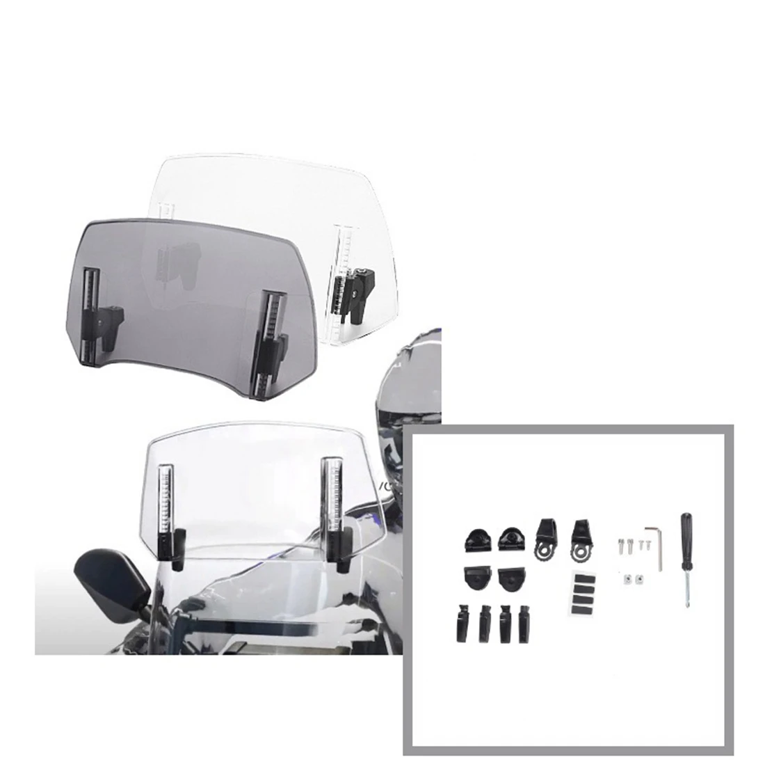 Universal Motorcycle Windshield Extension Adjustable Spoiler Clamp-On Windscreen Deflector For BMW KAWASAKI YAMAHA HONDA SUZUKI