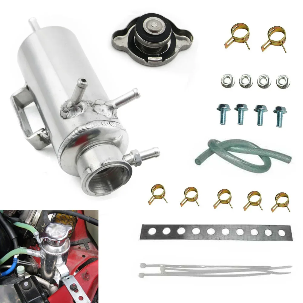 

Universal Car Overflow Catch Tank Cooler Coolant Reservoir Kit Aluminum Expansion Tank Silver Auto Modification Accessories
