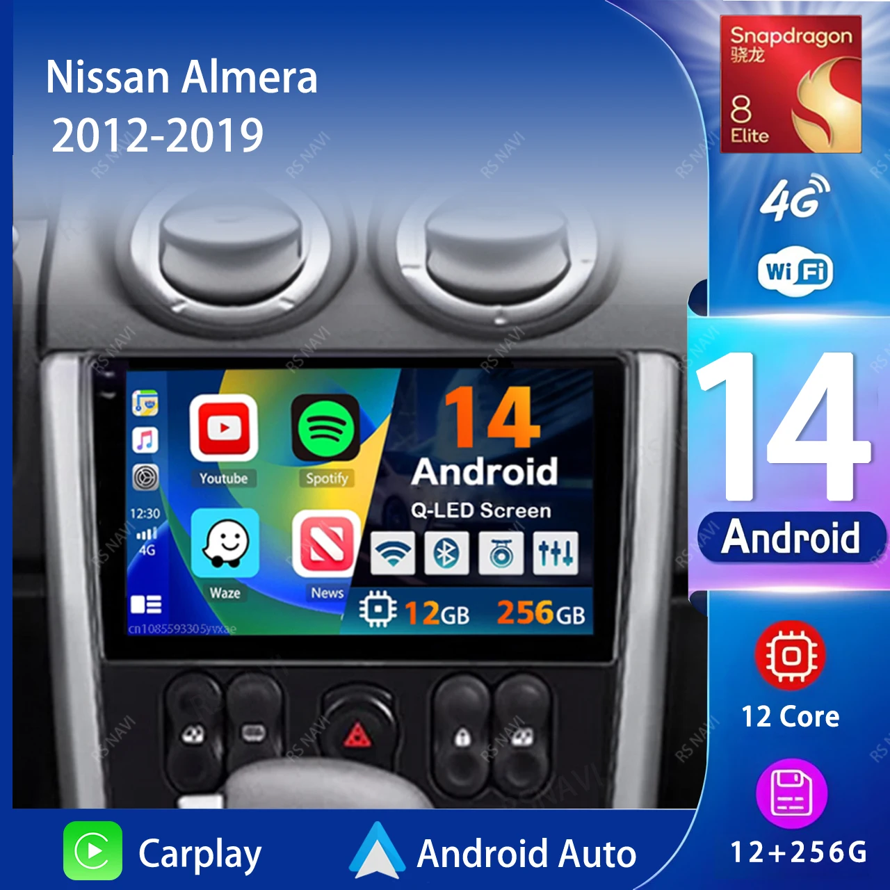 

Android 14 Carplay Auto 2K экран автомобильный радиоприемник мультимедийный плеер для Nissan Almera 2012-2019 WIFI + 4G DSP авторадио стерео головное устройство