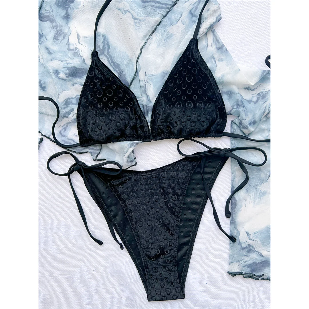 Neuer Halter-Bikini aus Samt mit hohem Beinausschnitt, Damen-Badebekleidung, zweiteiliger Bikini-Set, gepolsterter Badeanzug, Badeanzug, Schwimmbikini V4502 – Detail 14