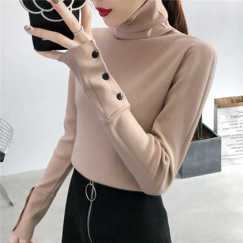 Knitting Pullover Sweater Women Solid Basic Top Turtlneck Sweater Long Sleeve Casual Slim Pullover Korean Fashion Simple Clothes