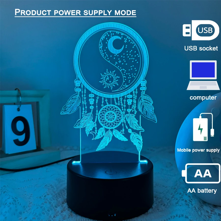 1PC Dreamcatcher 3D Nightlight - 7 color LED with touch light base, USB-powered, perfect home decor gift