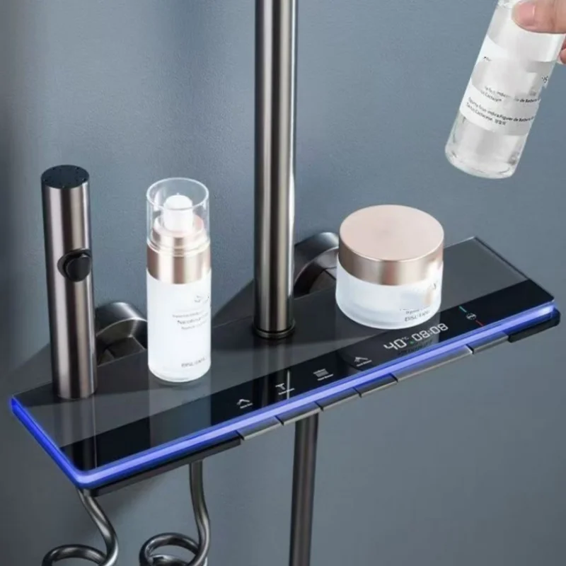 【Stock local】 Ensemble de douche avec affichage numérique de la température, système de robinetterie de douche, eau chaude et froide, lumière ambiante, robinet de salle de bain, pomme de douche