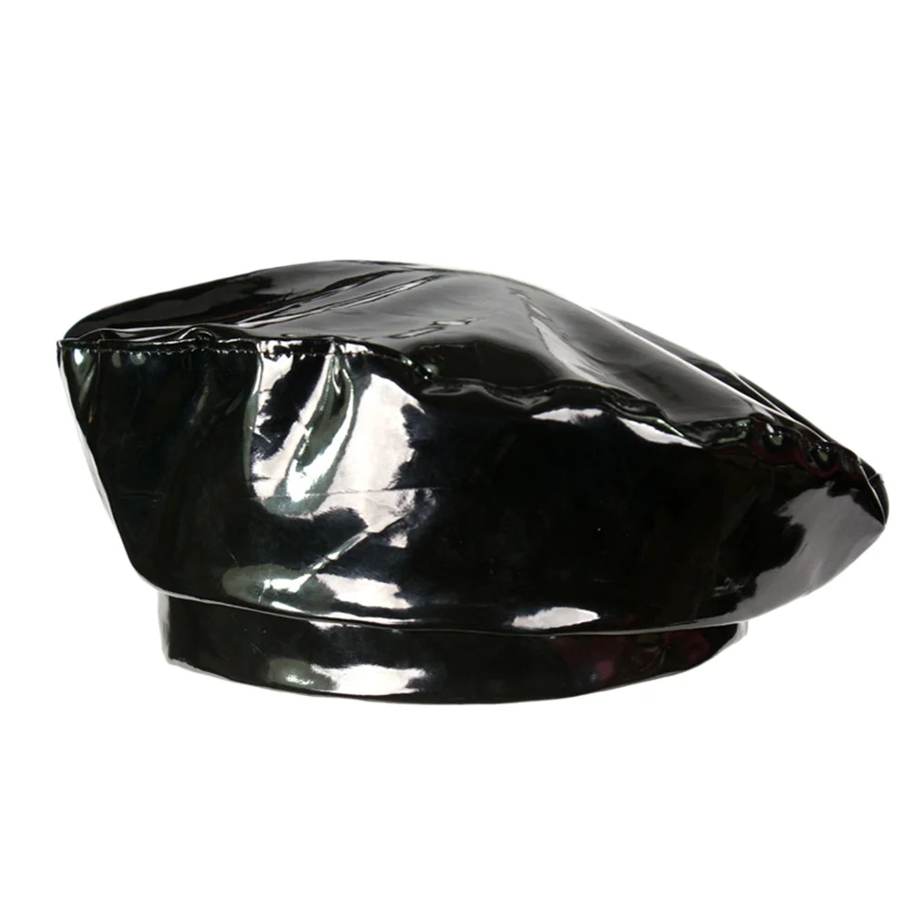 

Pu Mirror Beret 56-58Cm Black Stylish Lightweight Warm Hat For Women Men Fashion Casual Painter Cap