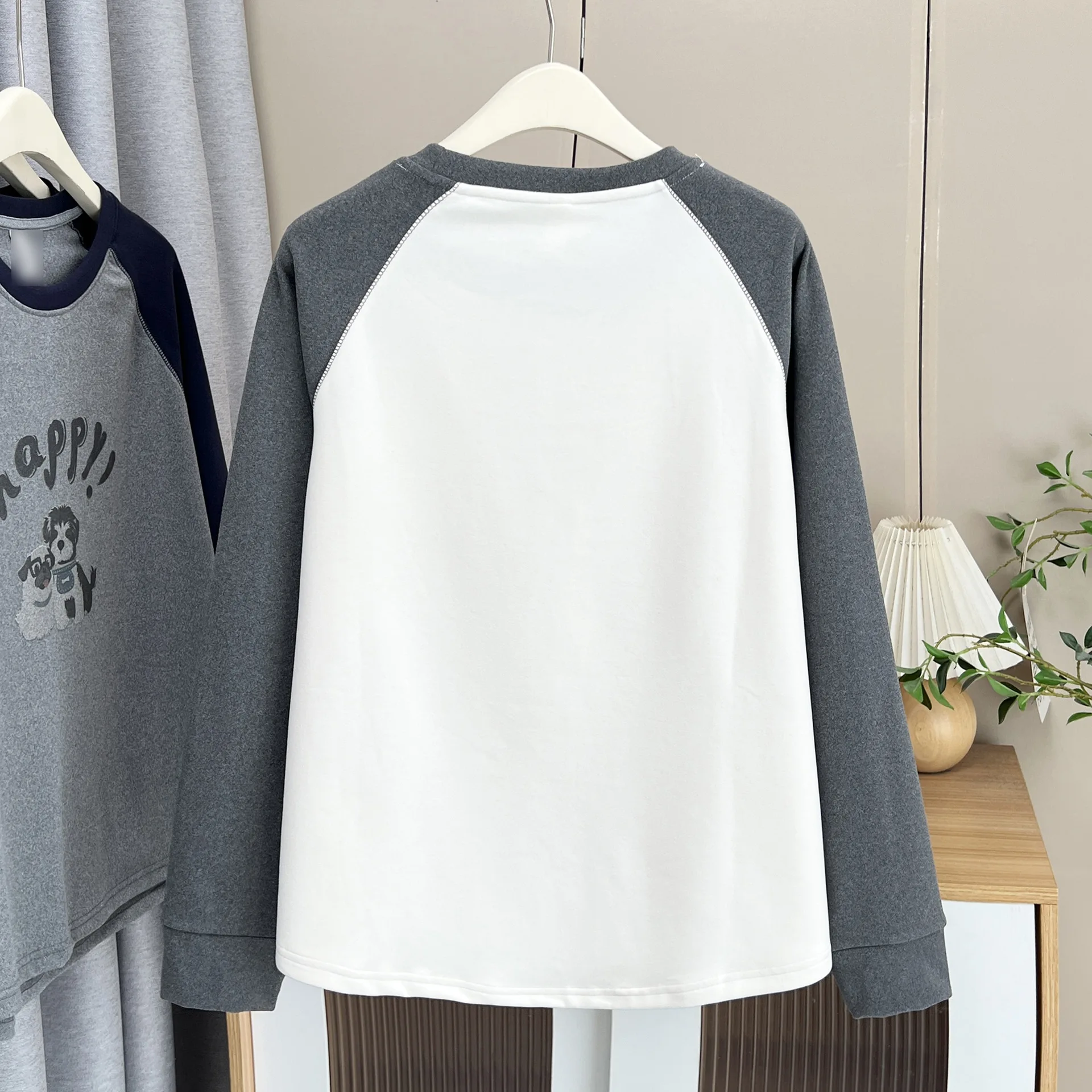 XXXXL موضة حجم كبير تي شيرت نسائي الخريف الشتاء نمط دي المخملية الدافئة اللون حجب مطبوعة الكرتون سميكة الداخلية #6