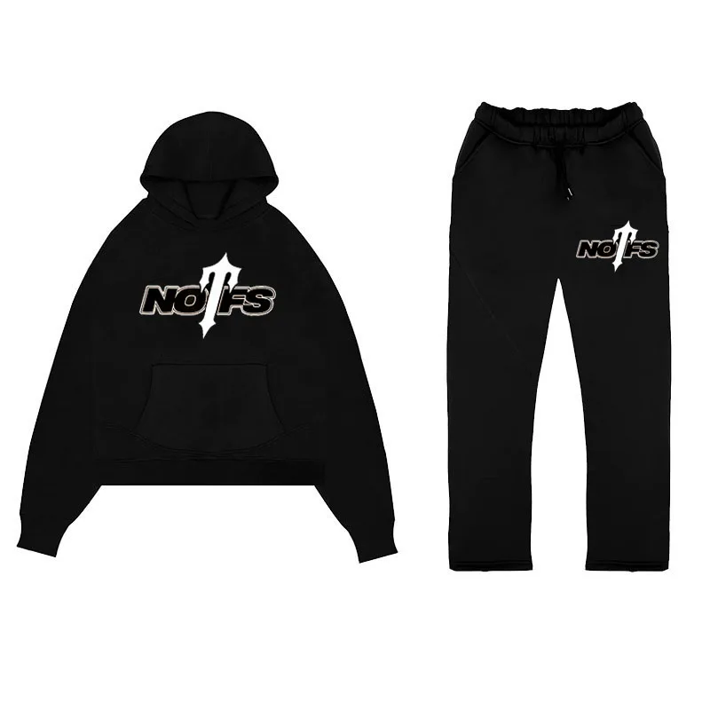 Y2K Casual Solid Couple\'s Hooded Sweatshirt And Loose Sweatpants 2 Piece Male Autumn Jogging Sweatshirt Trousers Outfits Suits