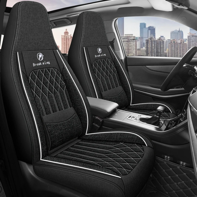 Front Single Seat, Luxurious Linen Fixed Lumbar Support, Fully Enclosed Integrated Headrest Car Seat Cushion, Universal, Suitable for All Seasons, Delicate and Textured, Comfortable, Breathable, Wear-Resistant, Fits the Seat, with Three-Dimensional Wing Support, Enhances Driving Experience, Fully Enveloping Car Seat Cushion, Suitable for Sedans, Suvs, Trucks and Other Vehicle Types