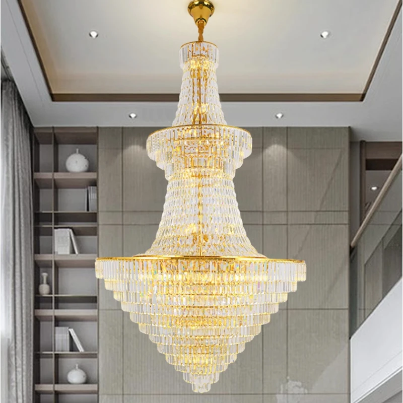 

American Golden Crystal Chandeliers Lights Fixture European Classic Luxury Chandelier Big Long Droplight Art Deco Home Lighting