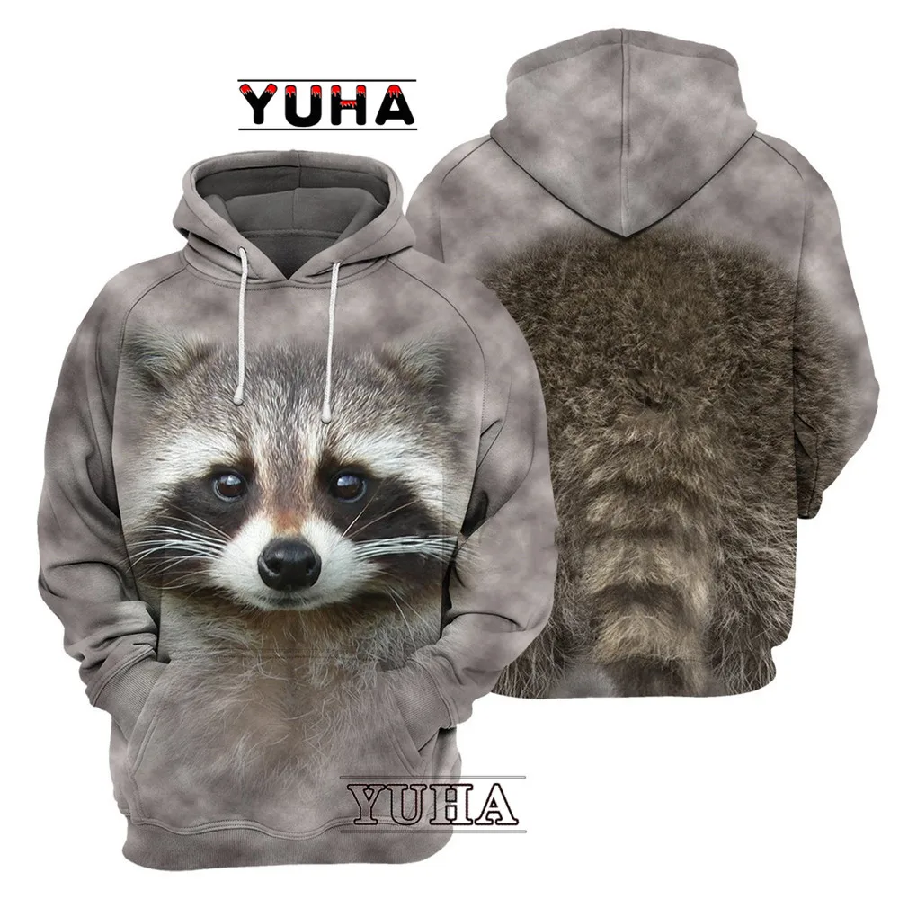 Sudaderas con capucha de animales para hombre, ropa con estampado 3D de Lobo/mapache/gato, parte delantera y trasera, Jersey informal, estilo