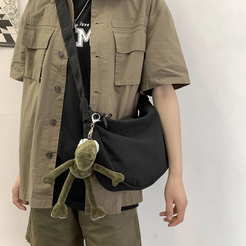 

HUA HUA Canvas Crossbody Bag Large Capacity Hip-Hop Street Style For Both Men And Women