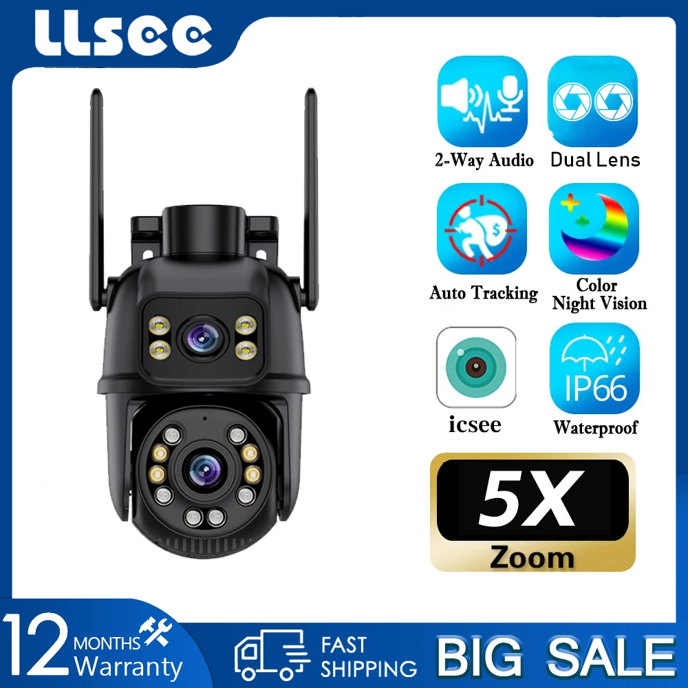 LLSEE ICSEE CCTV Full HD Dual Lens,IP Camera,4MP,8MP,Night Vision,Intelligent Tracking Alarm Camera,Outdoor Waterproof CCTV