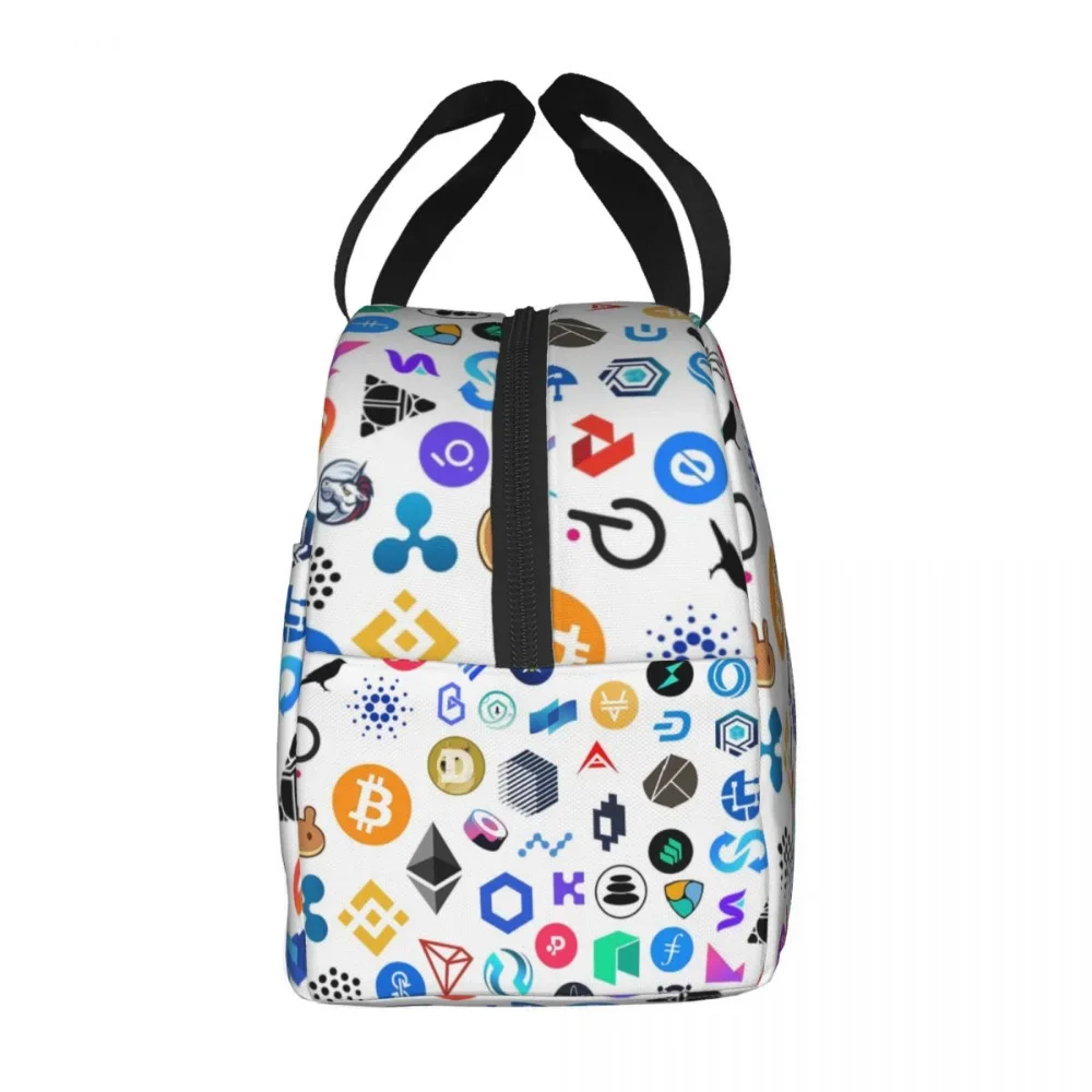 Bolsa de almuerzo con logotipo de criptomoneda Blockchain Ethereum Bitcoin Cooler, lonchera con aislamiento térmico para mujeres y niños, bolsas de comida para Picnic