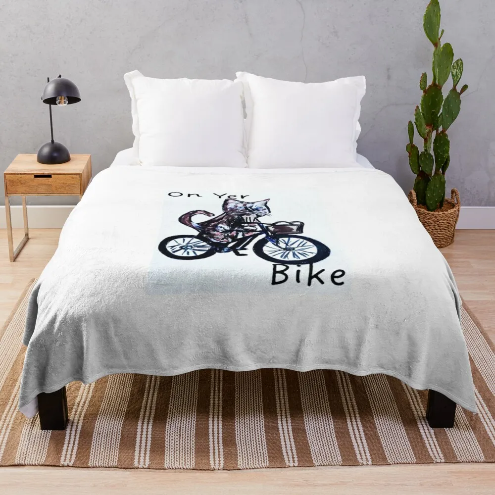 Cat On Yer Bike Throw Blanket Thermal Weighted Blankets