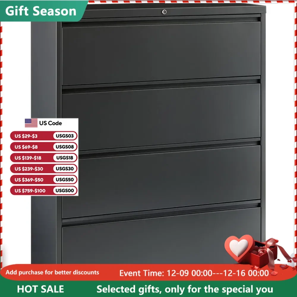 Filing Cabinets Lateral File, 4-Drawer, 42-Inch x18-5/8-Inch x52-1/2-Inch, Removable Filing Cabinets