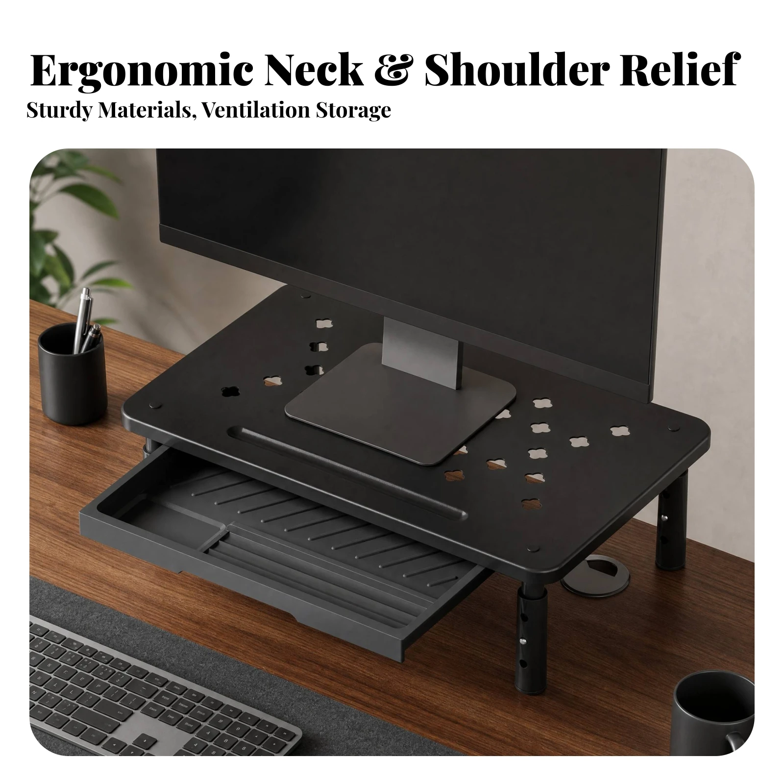 Monitor Riser with Drawer Stable Ventilated Monitor Stand Laptop Stand with Adjustable Legs Long-Lasting Desk Organizer Non-Slip