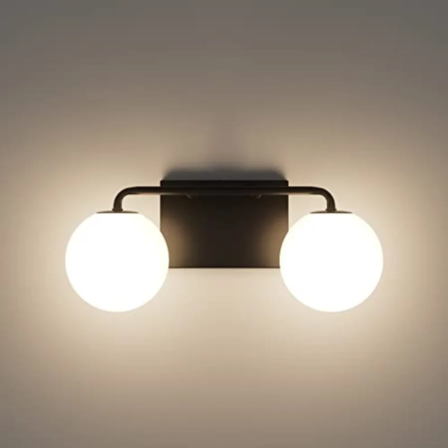 

2 Lights Mid Century Vintage Bathroom Vanity Light Fixtures Over Mirror Black Industrial Vanity Lights with Milk White Glass Gl