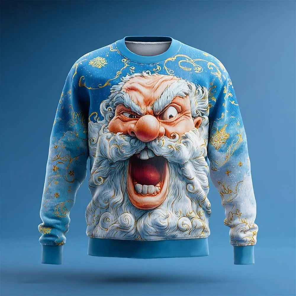 

Autumn Winter 3D Print Funny Christmas Sweatshirt For Men Santa Claus Pattern Pullover Casual Crew Neck Long Sleeve Men Clothing