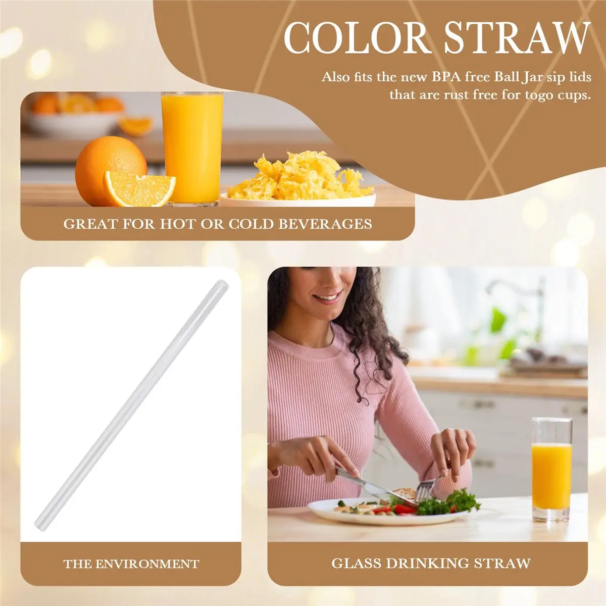 finefine High borosilicate glass Drinking Straw Wedding Birthday Party Diameter 8mm Length 7 Inches , Transparent