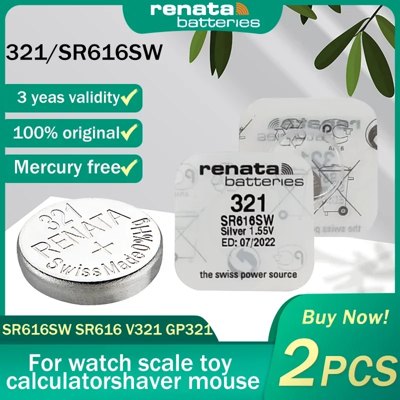 2PCS Renata 321 SR616SW SR616 V321 GP321 1.55V Silver Oxide Watch Battery For Scale Watch Calculator Swiss Made Button Coin Cell