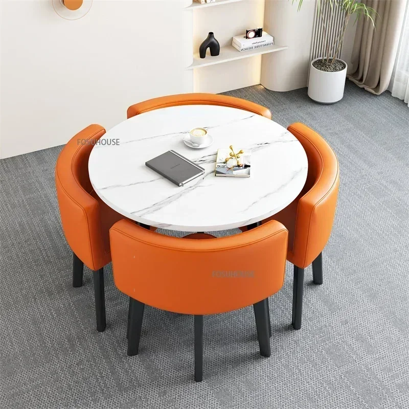 

Light Luxury 4 Chair Dining Room Furniture Nordic Simple Negotiation Table And Chair Combination Kitchen Round Dining Table L