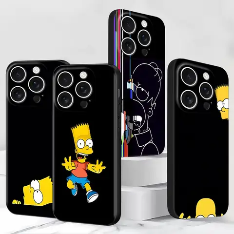 Funda para Teléfono iPhone 17 15 14 11 13 12 Mini 16 Pro Max XR X Air 16e XS 7 8 6 6s Plus 5 5s, Carcasa de TPU Negra con Dibujos Animados de Los Simpson