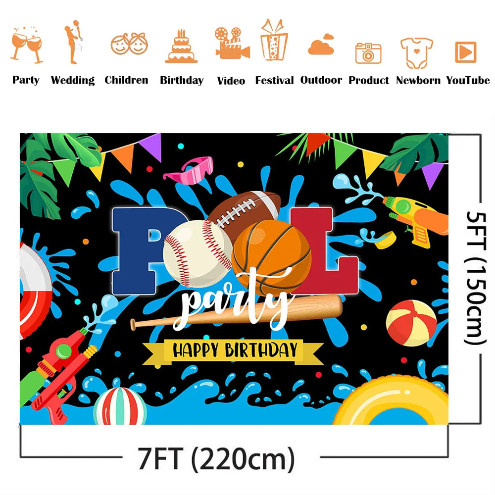 Happy Birthday Poor Party Background Tropical Tie Dye Birthday Swimming Party Photo Booth Backdrop Banner Decoration Banner