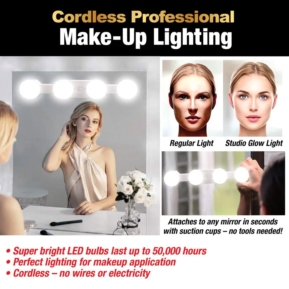 LED Makeup Mirror Light Suction Cup Cordless Portable Bathroom Vanity Lamp USB Charged Cordless Dimmable Bedroom Nightlight