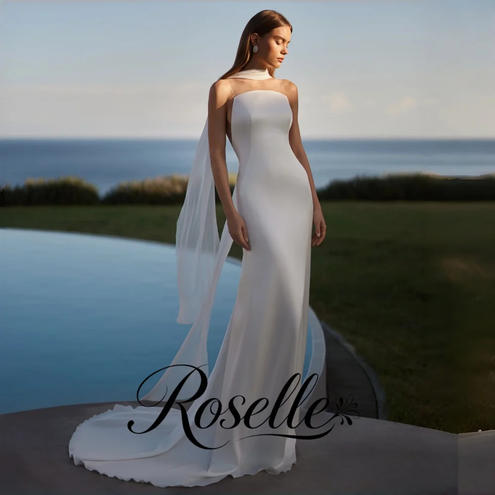 ROSELLE Simple Strapless Sleeveless Sheath Elegant Wedding Dress Open Back Sweep Train 2026 Bridal Customized свадебное платье