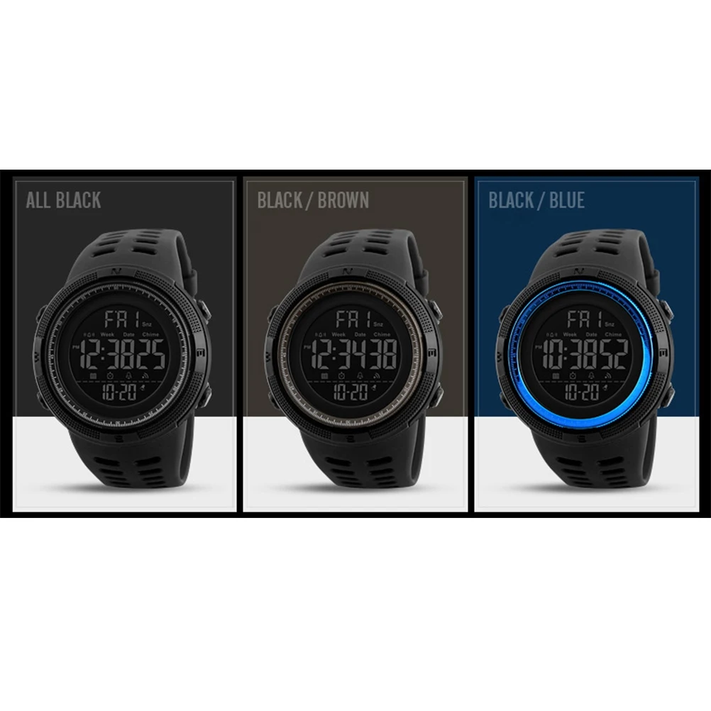 

Fashion Men Sports Digital Quartz Watches PC Case Resin Glass EL Light 12 24H 50M Men'S Watch Waterproof Man Clock Band