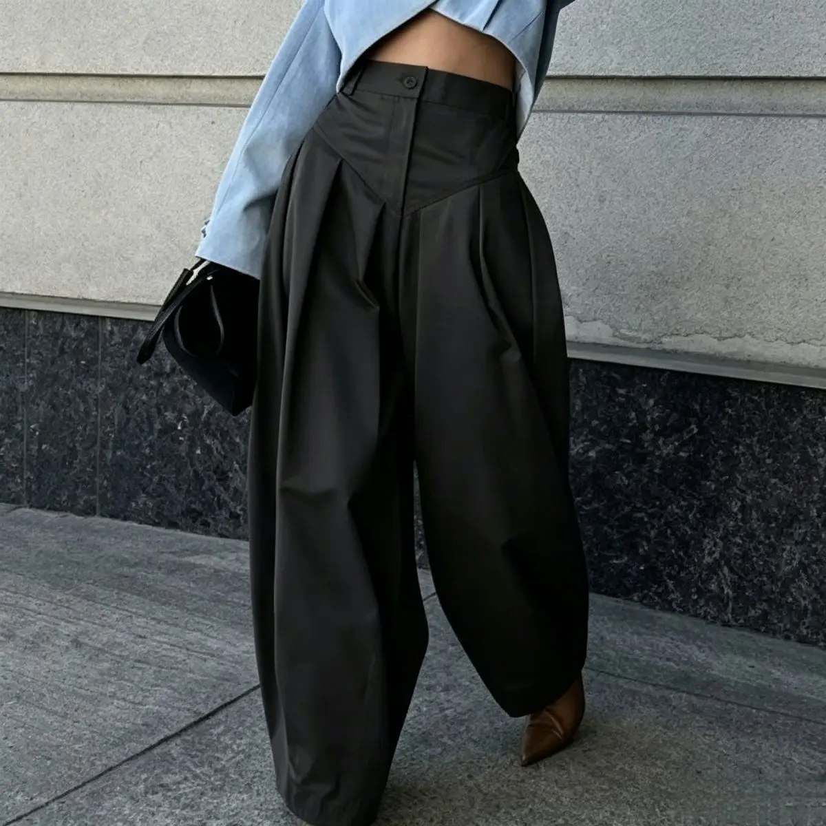 high-waist three-dimensional pleated balloon pants for fat girls slimming wide-leg pants cross-border street style trousers