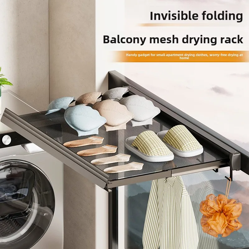 Scalable invisible drying net, balcony, shoe rack, clothes and socks drying tool, non punching folding drying rack