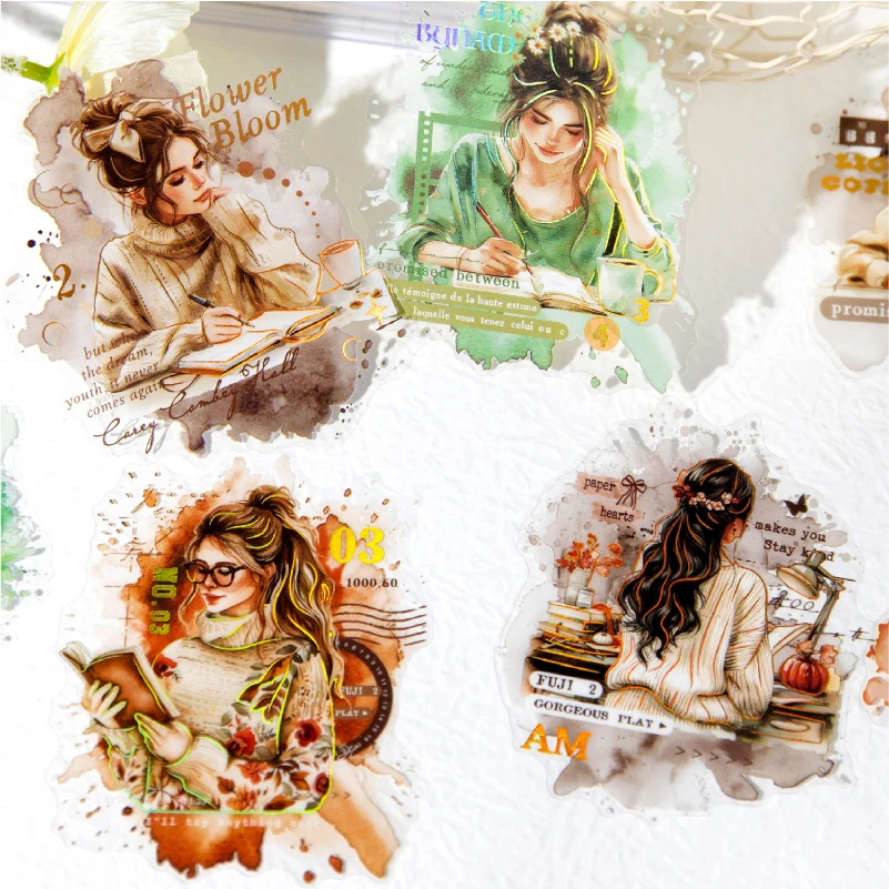 Journal GO 10pcs Vintage Reading Girl Stickers DIY Craft Scrapbooking Album Junk Journal Decorative Sticker Planner Card Making