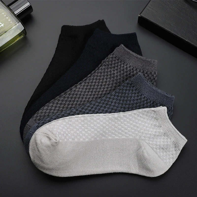 5Pairs/Lot Men\'s Bamboo Fiber Socks Business Short Breathable Ankle Socks Male Sock High Quality Large Size EU39-48