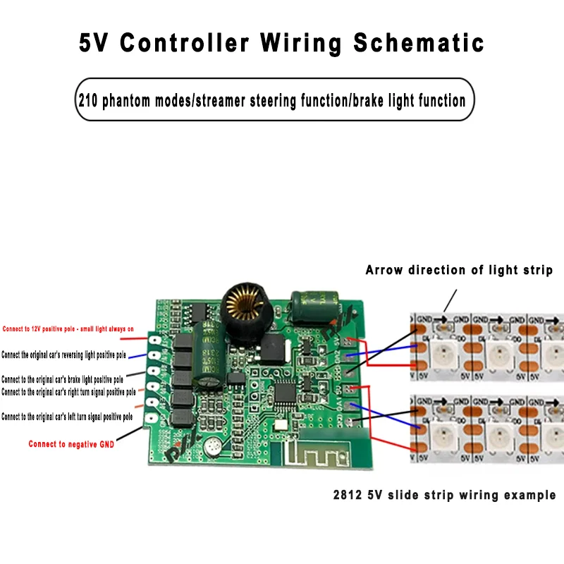 2-way 5V Symphony Controller Suitable for Electric Vehicle Ambient Light Start Scanning Streamer Racing Turn Signal Brake Light